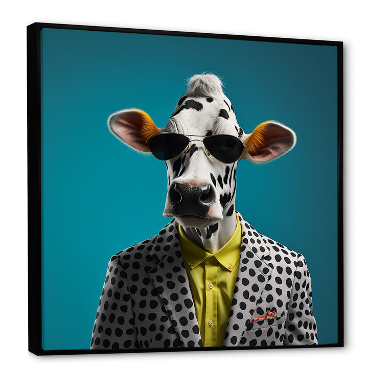 Sunglass suited cow fashion - Cow Canvas Wall Art