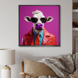 Purple sunglass suited cow fashion - Cow Canvas Wall Art