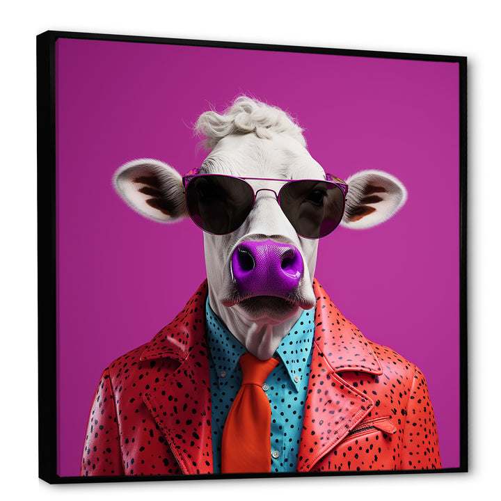 Purple sunglass suited cow fashion - Cow Canvas Wall Art