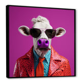 Purple sunglass suited cow fashion - Cow Canvas Wall Art