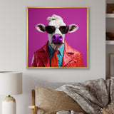 Purple sunglass suited cow fashion - Cow Canvas Wall Art