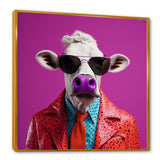 Purple sunglass suited cow fashion - Cow Canvas Wall Art