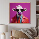 Purple sunglass suited cow fashion - Cow Canvas Wall Art