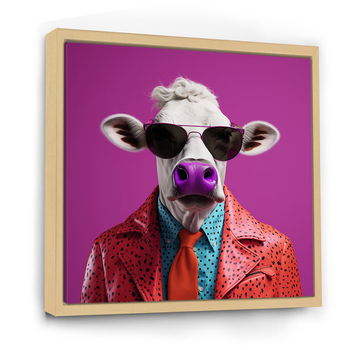 Purple sunglass suited cow fashion - Cow Canvas Wall Art
