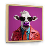Purple sunglass suited cow fashion - Cow Canvas Wall Art