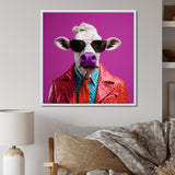 Purple sunglass suited cow fashion - Cow Canvas Wall Art