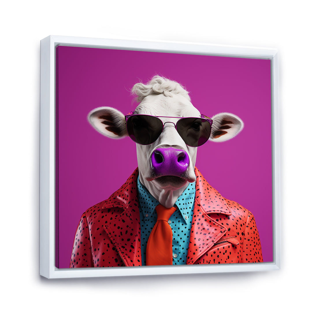Purple sunglass suited cow fashion - Cow Canvas Wall Art