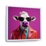 Purple sunglass suited cow fashion - Cow Canvas Wall Art