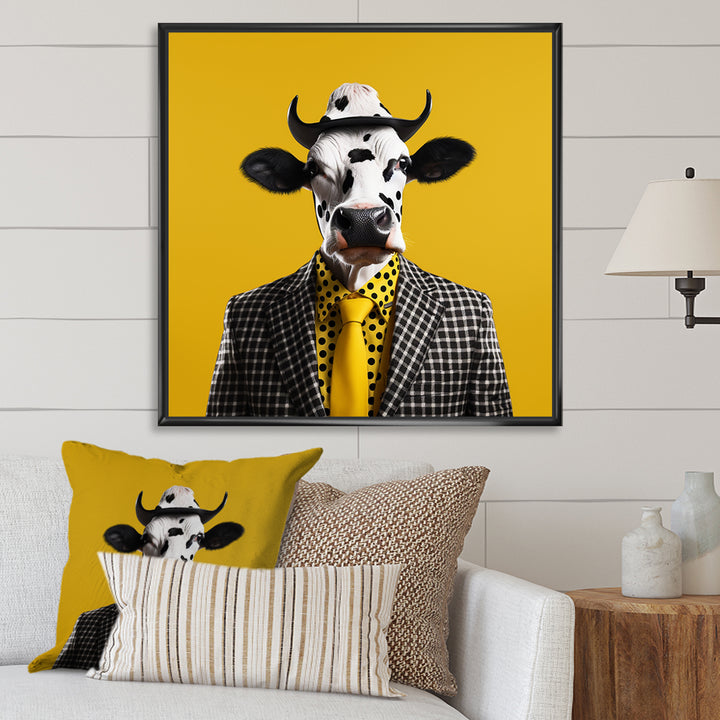 Yellow sunglass suited cow fashion - Cow Wall Decor