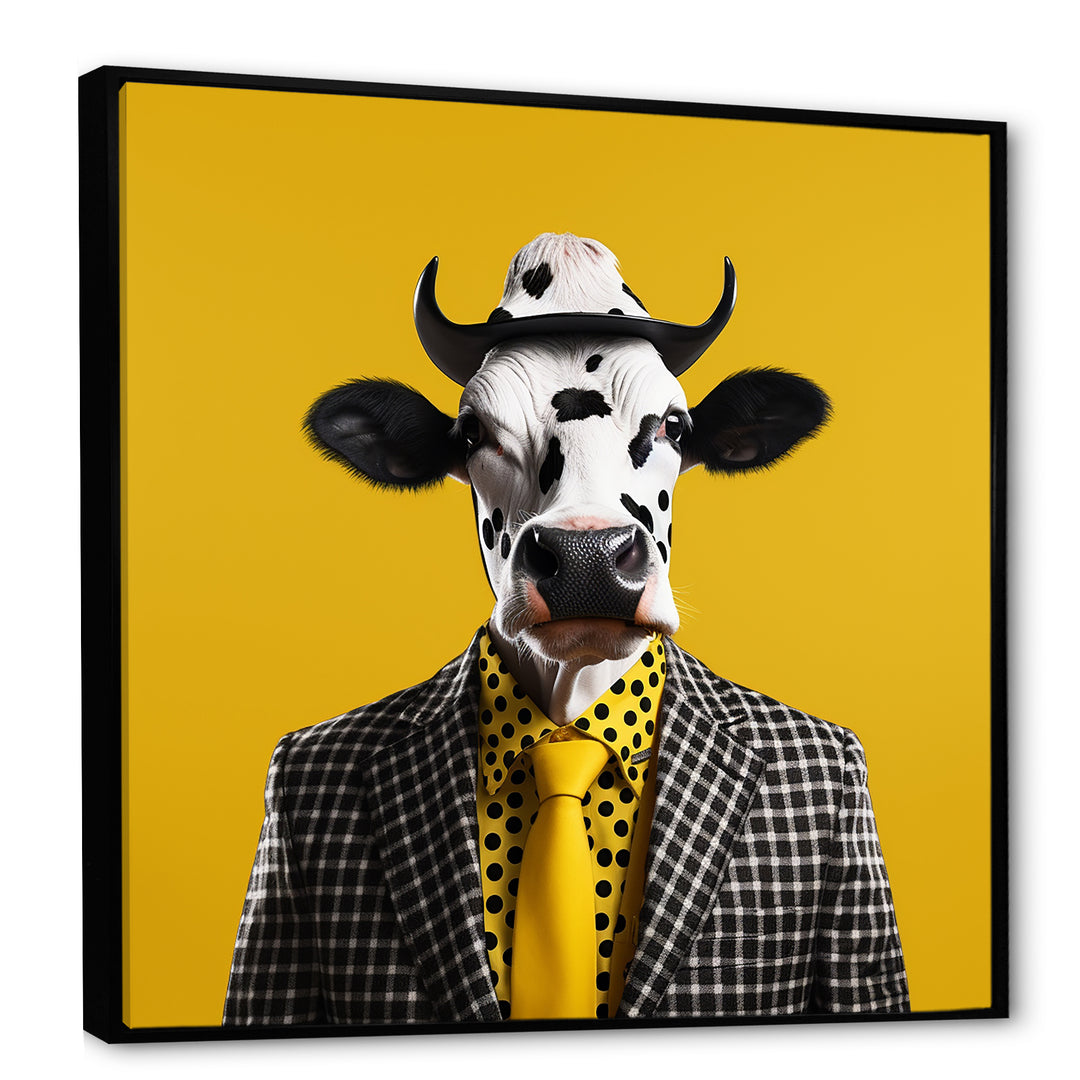 Yellow sunglass suited cow fashion - Cow Wall Decor