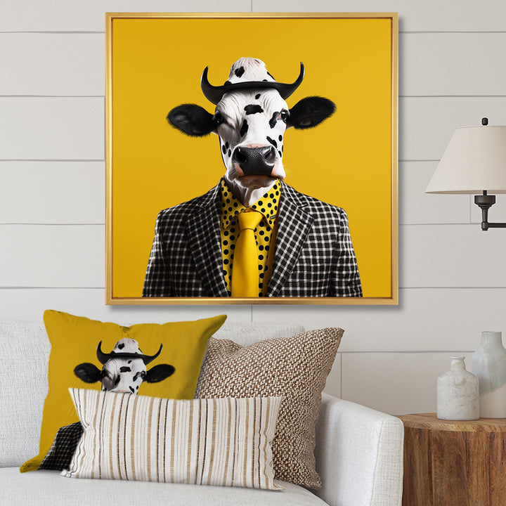 Yellow sunglass suited cow fashion - Cow Wall Decor