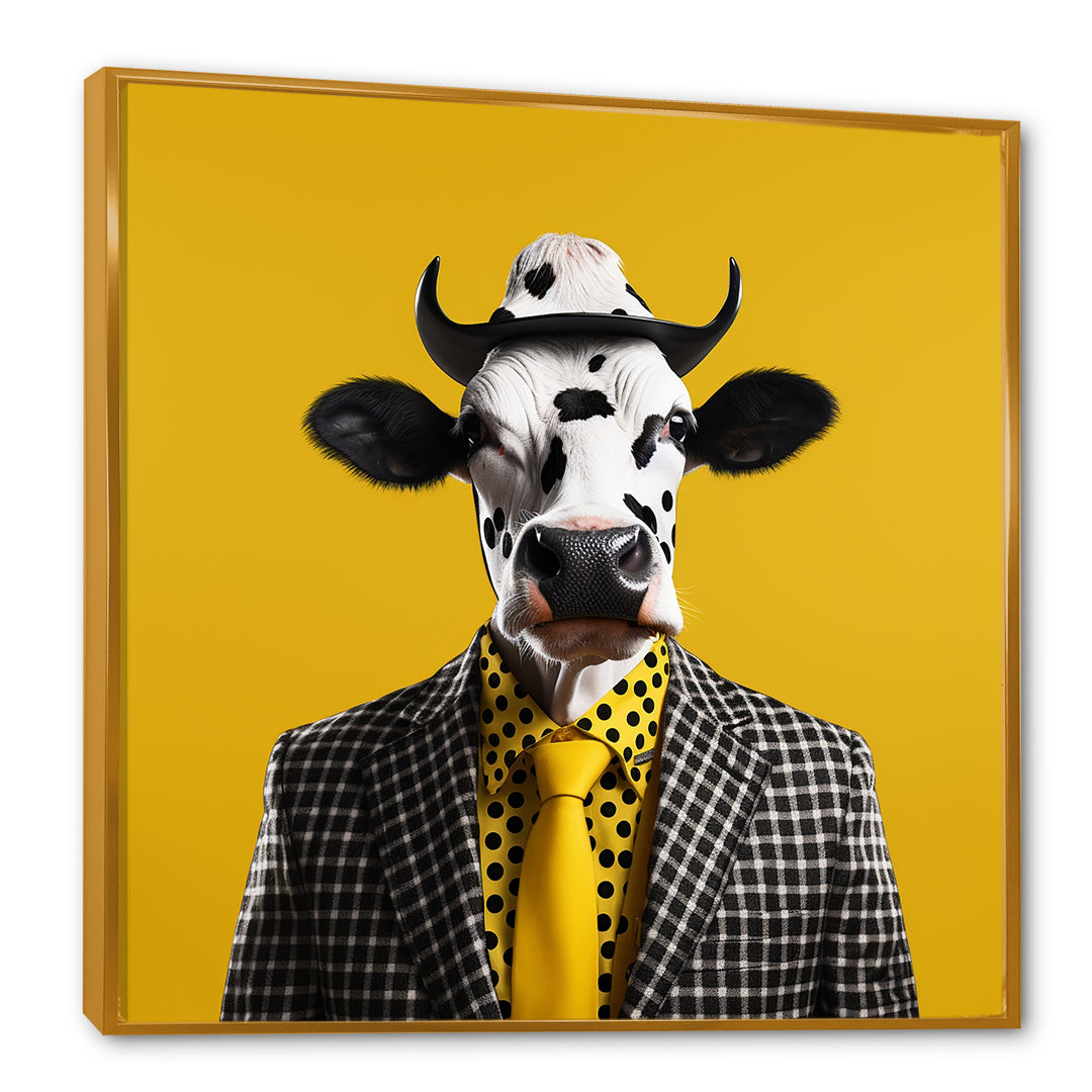 Yellow sunglass suited cow fashion - Cow Wall Decor