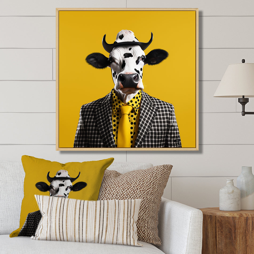 Yellow sunglass suited cow fashion - Cow Wall Decor