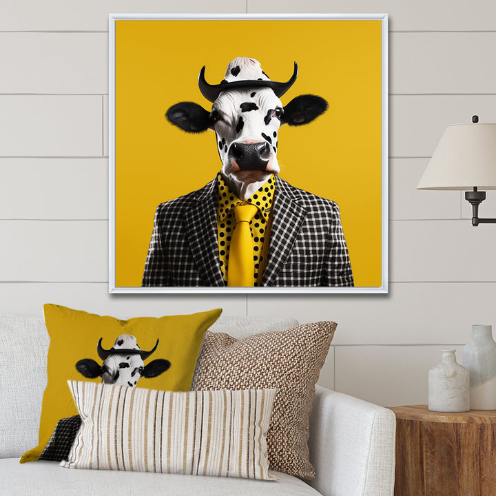 Yellow sunglass suited cow fashion - Cow Wall Decor