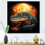 Orange and green Crocodile sunset - Crocodile Framed Canvas Art
