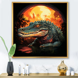 Orange and green Crocodile sunset - Crocodile Framed Canvas Art