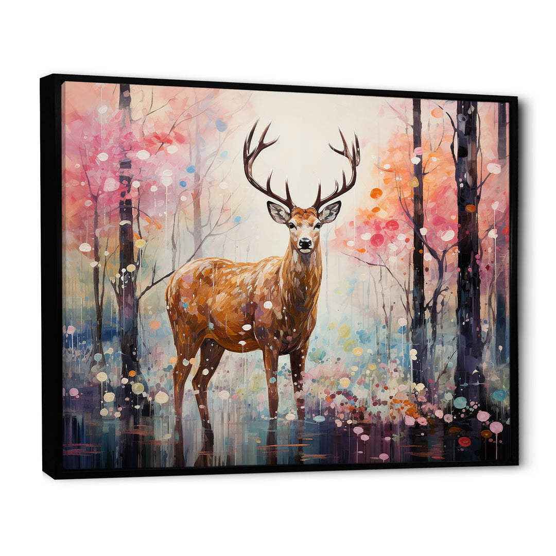 Deer in Shimmering floral forest - Deer Landscape Home Decor Art