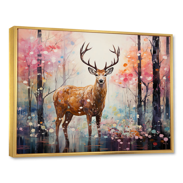 Deer in Shimmering floral forest - Deer Landscape Home Decor Art