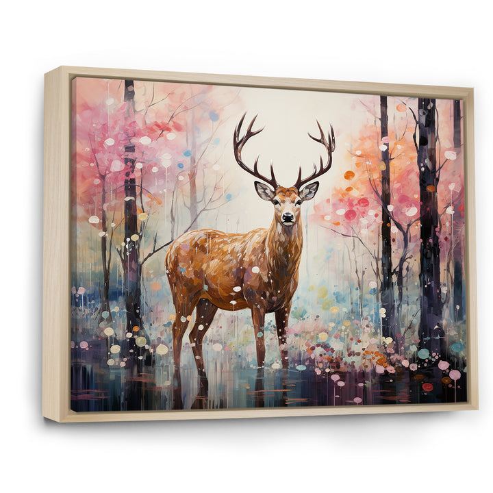 Deer in Shimmering floral forest - Deer Landscape Home Decor Art