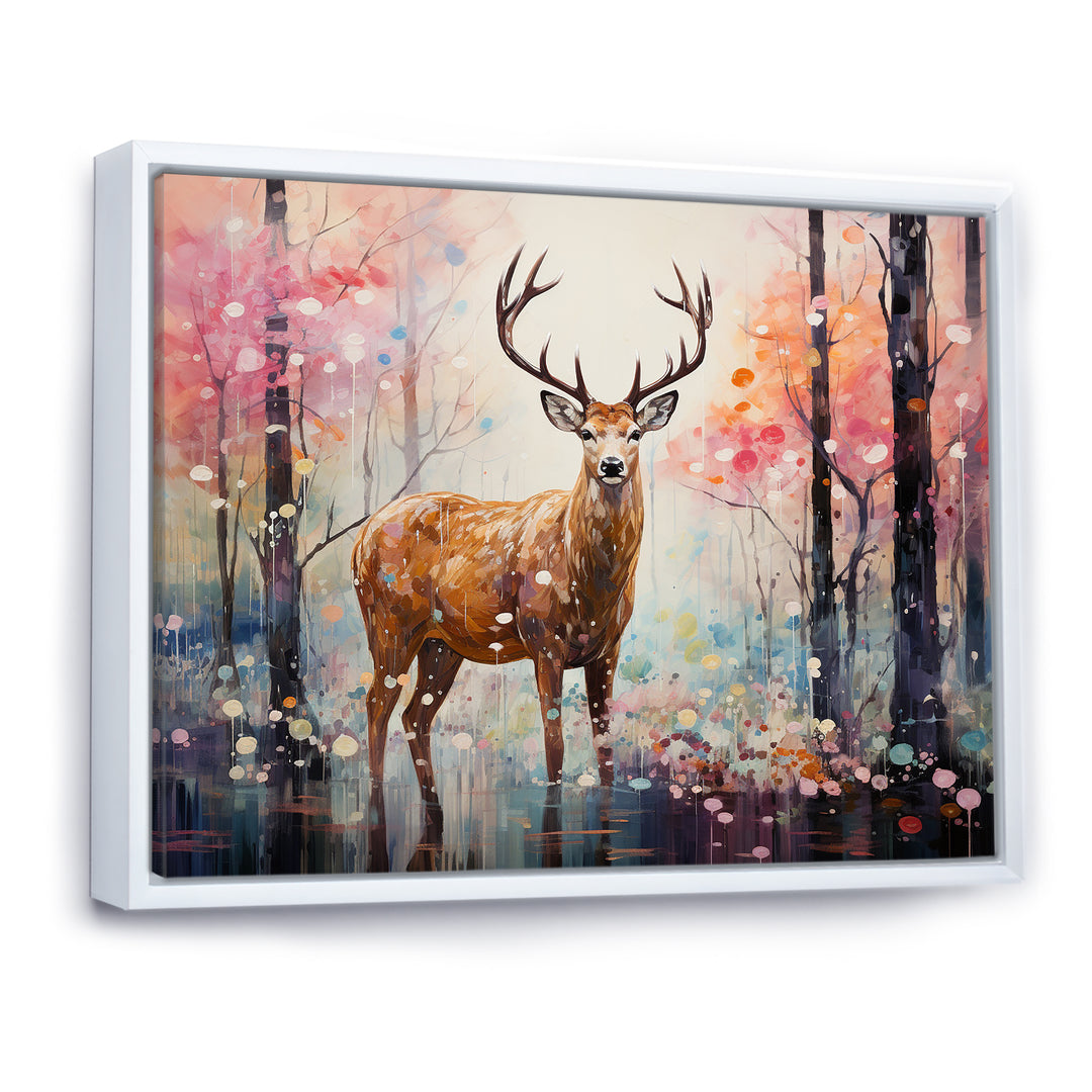 Deer in Shimmering floral forest - Deer Landscape Home Decor Art