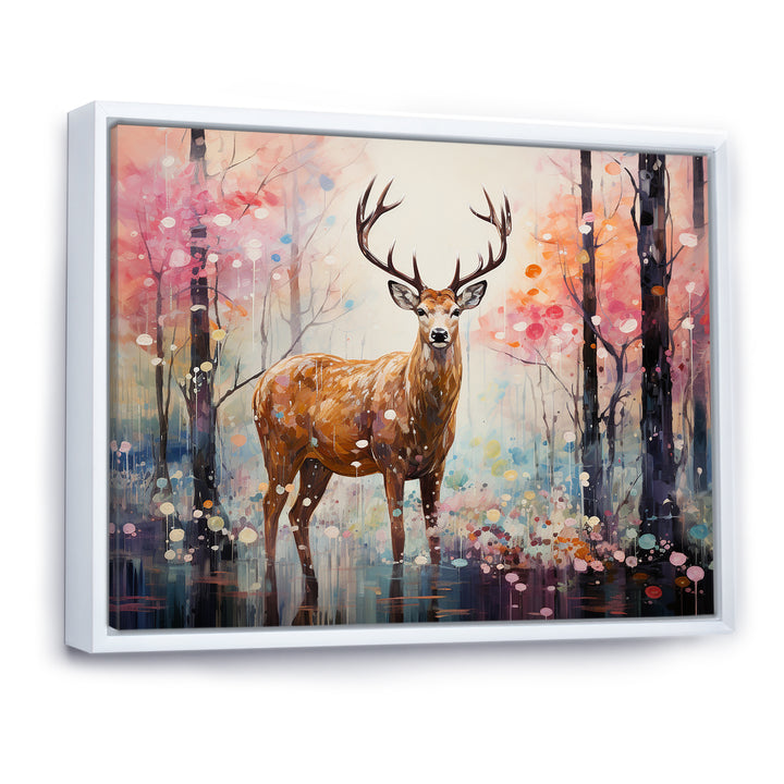 Deer in Shimmering floral forest - Deer Landscape Home Decor Art