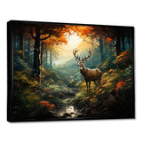 Green and brown deer in forest wilderness - Animals Canvas Wall Art