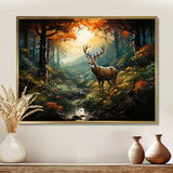 Green and brown deer in forest wilderness - Animals Canvas Wall Art