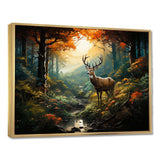 Green and brown deer in forest wilderness - Animals Canvas Wall Art