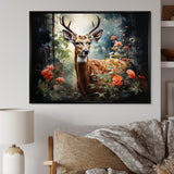 Brown and pink deer in blooming forest wilderness - Deer Landscape Living Room Wall Art