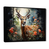 Brown and pink deer in blooming forest wilderness - Deer Landscape Living Room Wall Art
