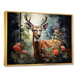 Brown and pink deer in blooming forest wilderness - Deer Landscape Living Room Wall Art