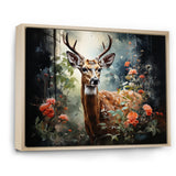 Brown and pink deer in blooming forest wilderness - Deer Landscape Living Room Wall Art