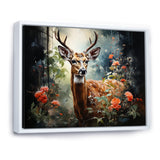 Brown and pink deer in blooming forest wilderness - Deer Landscape Living Room Wall Art