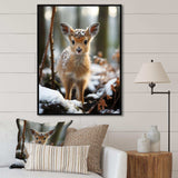 Cute Baby Deer portrait in winter - Animals Canvas Wall Art