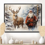 Santa and his deer in winter wonderland - Animals Canvas Wall Art