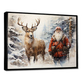 Santa and his deer in winter wonderland - Animals Canvas Wall Art