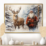 Santa and his deer in winter wonderland - Animals Canvas Wall Art