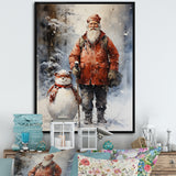 Santa and his snowman in winter wonderland - Deer Bedroom Wall Art