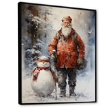Santa and his snowman in winter wonderland - Deer Bedroom Wall Art