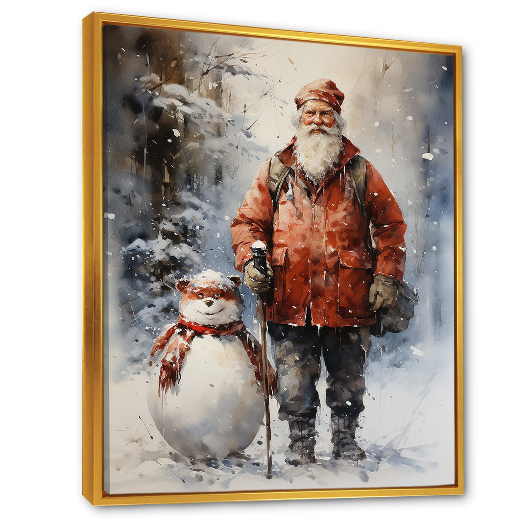Santa and his snowman in winter wonderland - Deer Bedroom Wall Art