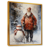 Santa and his snowman in winter wonderland - Deer Bedroom Wall Art