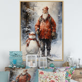 Santa and his snowman in winter wonderland - Deer Bedroom Wall Art