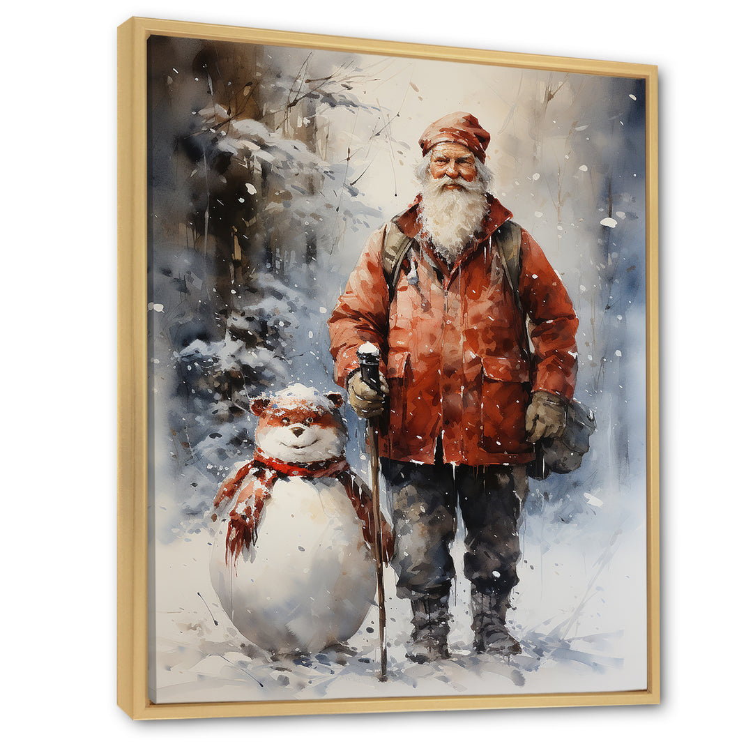 Santa and his snowman in winter wonderland - Deer Bedroom Wall Art