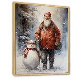 Santa and his snowman in winter wonderland - Deer Bedroom Wall Art