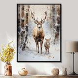 Deer family in the winter wonderland - Animals Canvas Wall Art