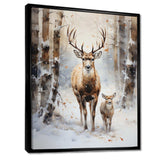 Deer family in the winter wonderland - Animals Canvas Wall Art