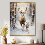 Deer family in the winter wonderland - Animals Canvas Wall Art