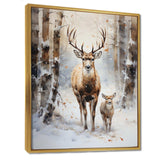 Deer family in the winter wonderland - Animals Canvas Wall Art