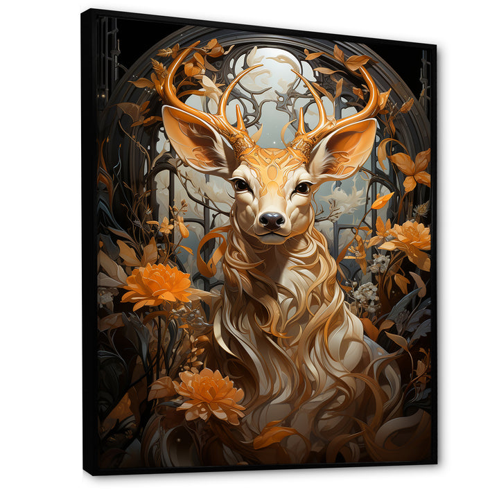 Floral Deer portrait beauty - Deer Landscape Wall Decor