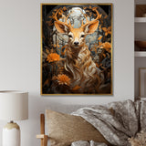 Floral Deer portrait beauty - Deer Landscape Wall Decor